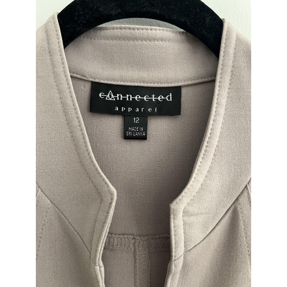 Connected Apparel Dress Womens 12 Taupe Button Front Belted Midi Cap Sleeve Work - Picture 9 of 11